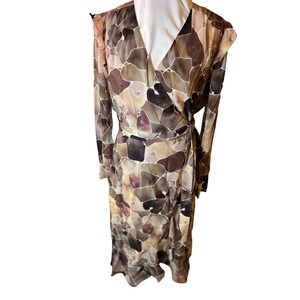 NWT‎ $288 Ecru Desert Watercolor Print Maxi Adjustable Wrap Dress Size M